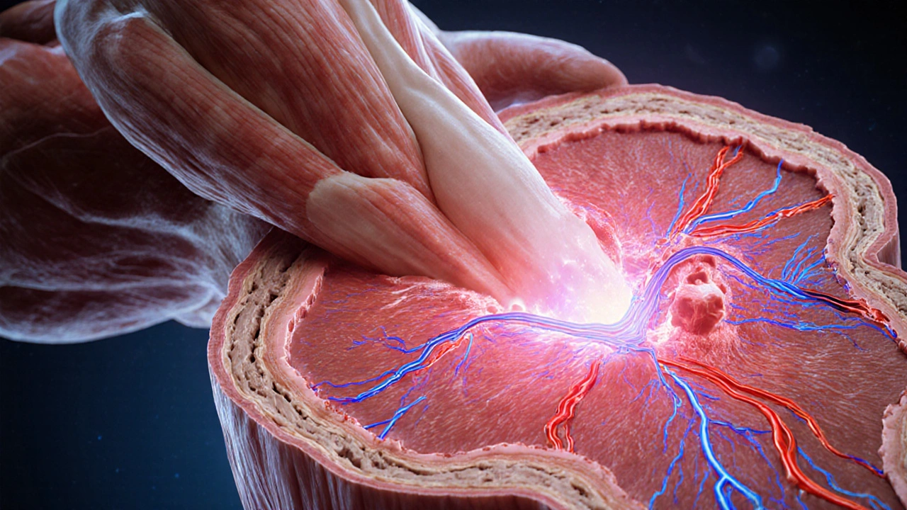 Cắt ngang cơ bắp cho thấy sóng percussion phá vỡ mô sẹo và tăng lưu thông máu.