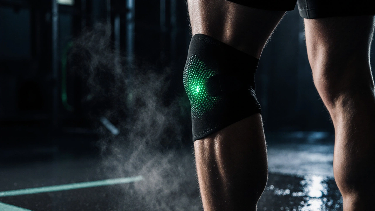 Dải nén thông minh tích hợp cảm biến sinh học đang theo dõi dữ liệu cơ thể của vận động viên.