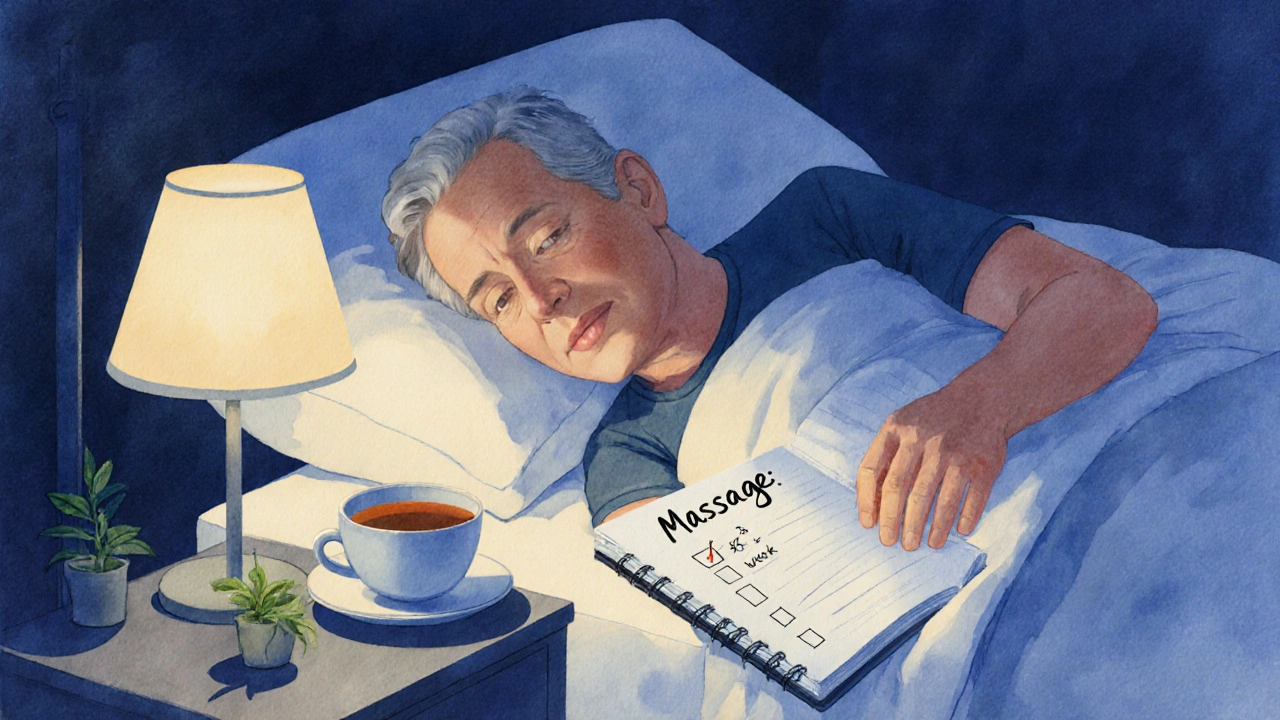 Người đàn ông ngủ ngon sau buổi mát-xa, biểu tượng của sự chăm sóc sức khỏe hàng tuần và cuộc sống cân bằng.