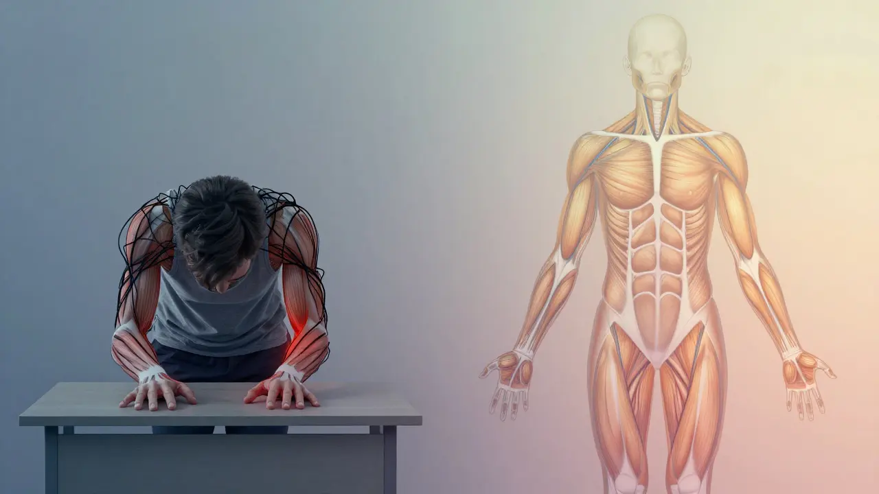 Hình ảnh so sánh trước và sau khi massage nén: từ căng cứng sang thư giãn tự nhiên.