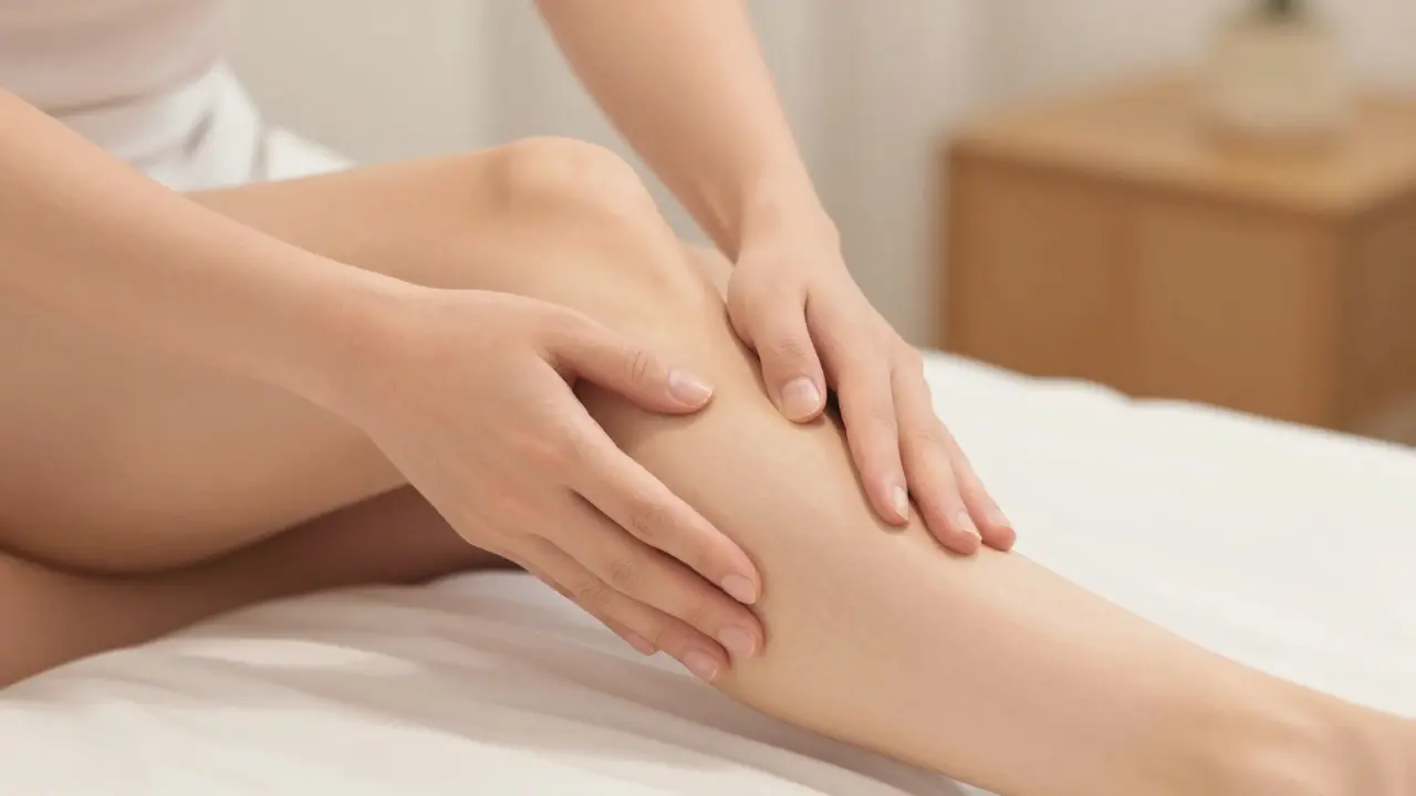 Tự xoa bóp chân tại nhà hướng về bẹn trong dẫn lưu bạch huyết