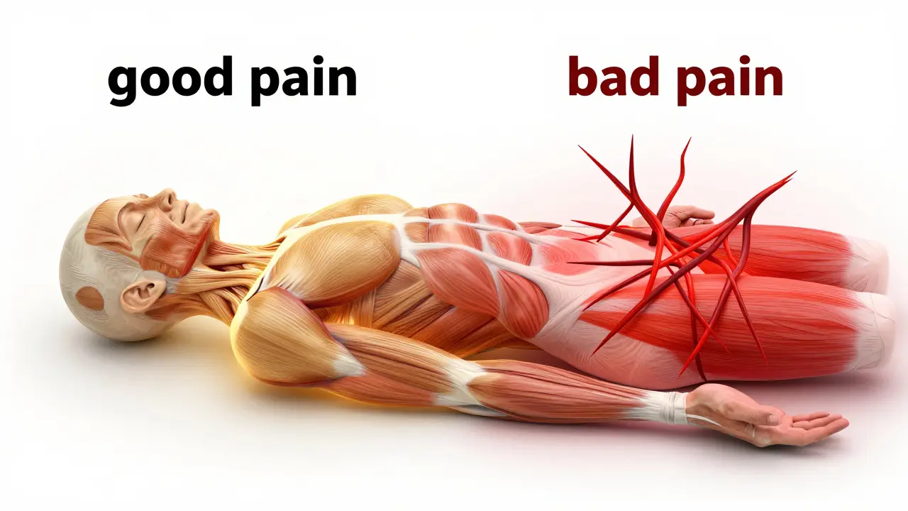 Hình ảnh trừu tượng so sánh cảm giác đau tốt và đau xấu trong quá trình massage