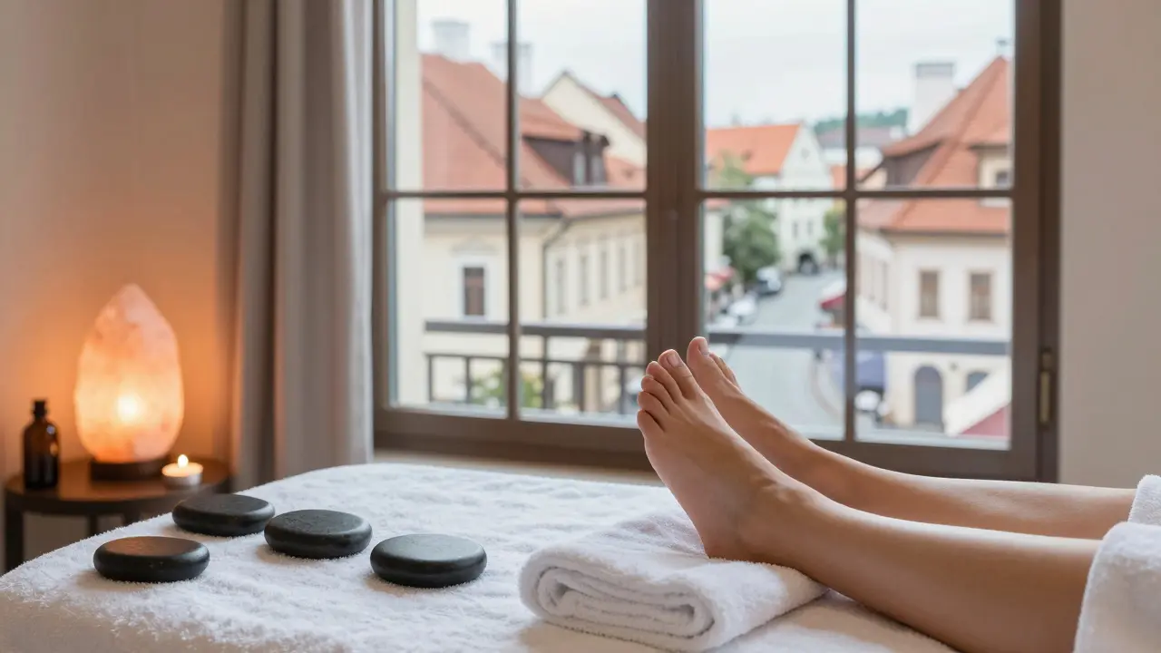 Phòng spa sang trọng tại Prague với đá nóng và dầu thảo dược thư giãn